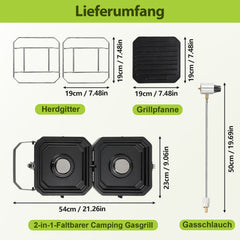 SWANEW Campingkocher 2-in-1-Gascampingherd, Faltbarer Gaskocher 2 Flammig