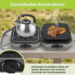 SWANEW Campingkocher 2-in-1-Gascampingherd, Faltbarer Gaskocher 2 Flammig
