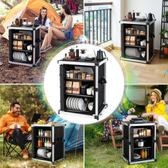 SWANEW Campingküche Campingschrank Klappbar,  Mobiler Küchenschrank, mit 3 Fächern & Tasche