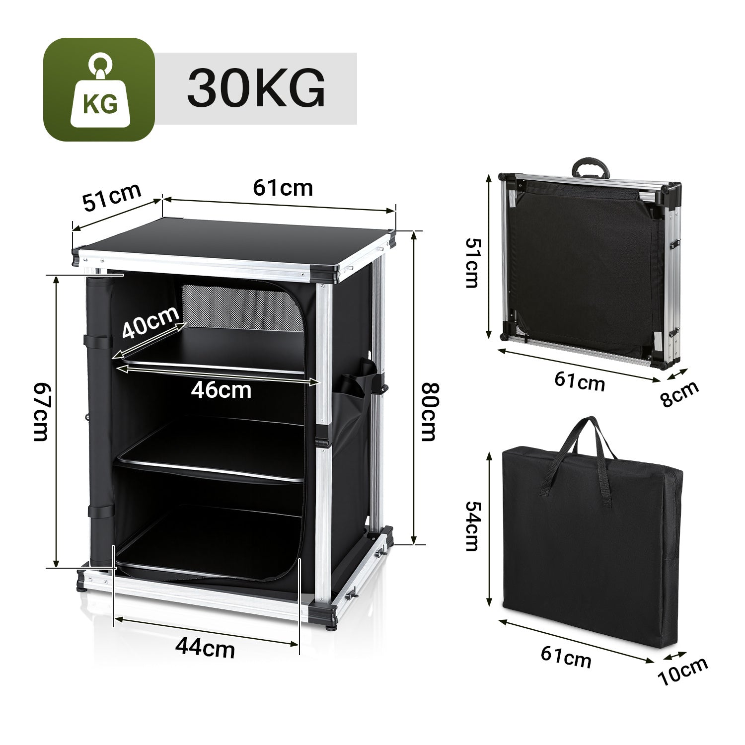 SWANEW Campingküche Campingschrank Klappbar,  Mobiler Küchenschrank, mit 3 Fächern & Tasche