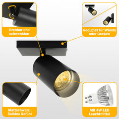 SWANEW Deckenstrahler GU10 4W, Drehbar 350° Deckenleuchte Strahler, Warmweiß 1/2/3-flammig Deckenspot, Wandstrahler, Deckenlampe