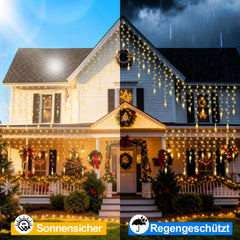 SWANEW Eiszapfen Lichterkette, mit Fernbedienung, Außen, 8 Modi & Timer, Weihnachtsdeko