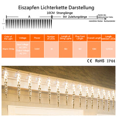 SWANEW Eiszapfen lichterkette, 40LEDs Eiszapfen, Weihnachtsbeleuchtung  Innen & Außen Deko