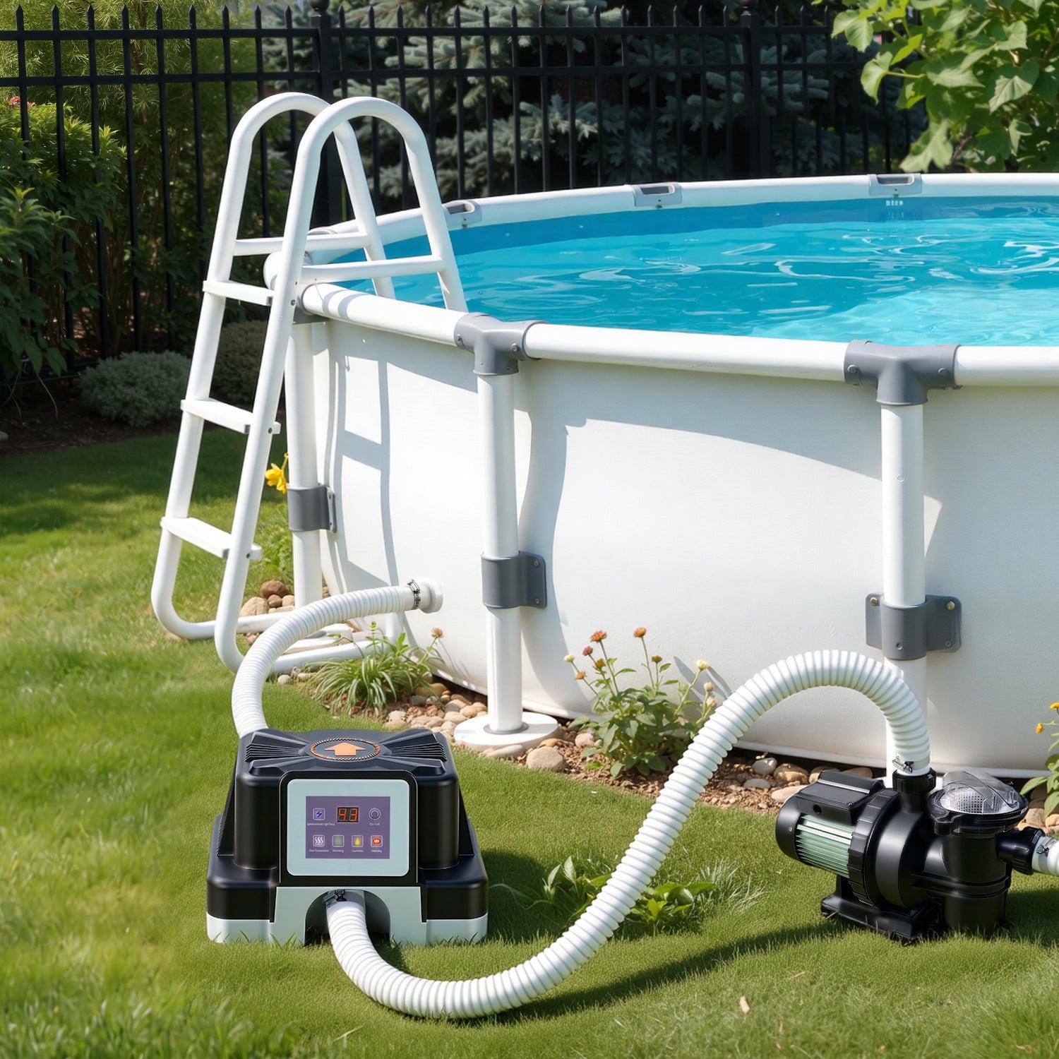 SWANEW Poolheizung Elektrisch 3000W, Elektrische Poolheizung mit FI-Schutz & Kippschutz, 32-38mm Anschluss