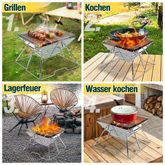 SWANEW Camping Grill Klappbar, Holzkohlegrill aus Edelstahl