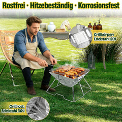 SWANEW Camping Grill Klappbar, Holzkohlegrill aus Edelstahl