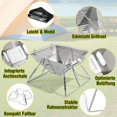 SWANEW Camping Grill Klappbar, Holzkohlegrill aus Edelstahl