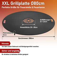 SWANEW Feuerplatte 80 cm aus Carbonstahl