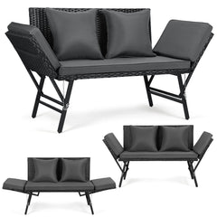 SWANEW Gartenbank Polyrattan mit Liegefunktion, 2-Sitzer Gartensofa