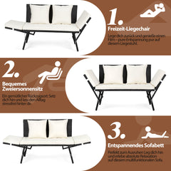 SWANEW Gartenbank Polyrattan mit Liegefunktion, 2-Sitzer Gartensofa