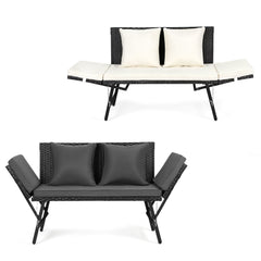 SWANEW Gartenbank Polyrattan mit Liegefunktion, 2-Sitzer Gartensofa