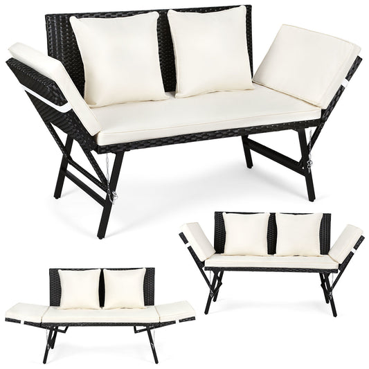 SWANEW Gartenbank Polyrattan mit Liegefunktion, 2-Sitzer Gartensofa