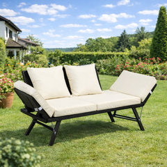 SWANEW Gartenbank Polyrattan mit Liegefunktion, 2-Sitzer Gartensofa