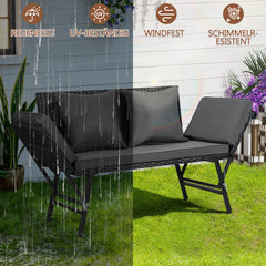 SWANEW Gartenbank Polyrattan mit Liegefunktion, 2-Sitzer Gartensofa