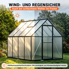 SWANEW Gewächshaus Aluminium, 4 mm Polycarbonat-Hohlkammerplatten, mit Fenster & Metall-Türgriff