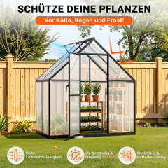 SWANEW Gewächshaus Aluminium, 4 mm Polycarbonat-Hohlkammerplatten, mit Fenster & Metall-Türgriff