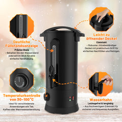 SWANEW Glühweinkocher 10L Schwarz, 1800W Heißgetränkespender, Glühweinkessel Edelstahl, Überhitzungsschutz