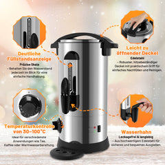 SWANEW Glühweinkocher 8L, Glühweinkessel aus Edelstahl, 1500W Heißgetränkeautomat, Heißgetränkespender, mit Füllstandanzeige