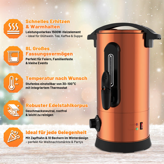 SWANEW Glühweinkocher 8L, inkl. 1500W Heißgetränkeautomat, Edelstahl G – Swanew