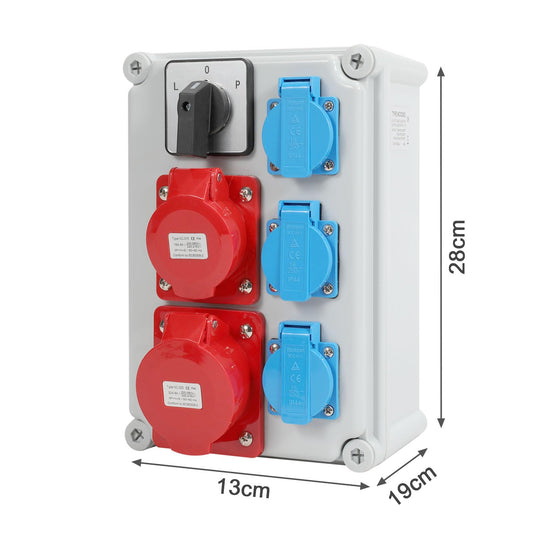 SWANEW Wandverteiler Baustromverteiler CEE 1x32A 5P, 1x16A 5P, 3x230V Schuko Steckdosen, IP44 Wasserdicht, mit L-0-P Schalter, Vorverkabelt Stromverteiler