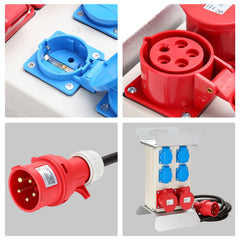 SWANEW Stromverteiler, Wandverteiler, 2x CEE 16A/400V+4x 230V Schuko IP44 5 polig, Baustromverteiler mit kabelsicherem Klappdeckel