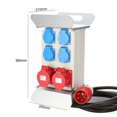 SWANEW Stromverteiler, Wandverteiler, 2x CEE 16A/400V+4x 230V Schuko IP44 5 polig, Baustromverteiler mit kabelsicherem Klappdeckel