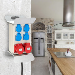 SWANEW Stromverteiler, Wandverteiler, 2x CEE 16A/400V+4x 230V Schuko IP44 5 polig, Baustromverteiler mit kabelsicherem Klappdeckel