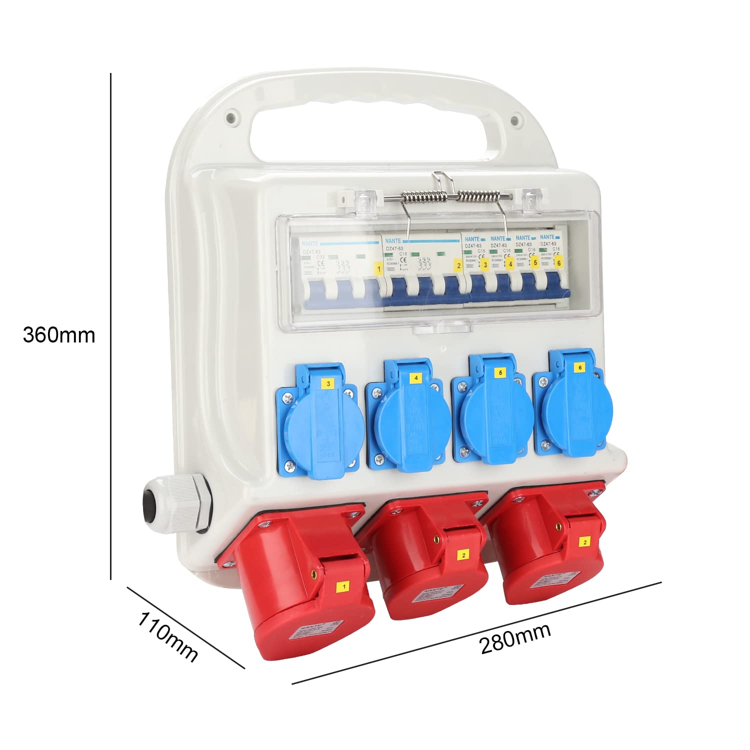 SWANEW Wandverteiler mit FI-Schutzschalter, Stromverteiler Baustromverteiler 2 x CEE 400V/16A+4 x 230V Schuko 5 Polig, IP44,  mit Leitung Für Baustelle