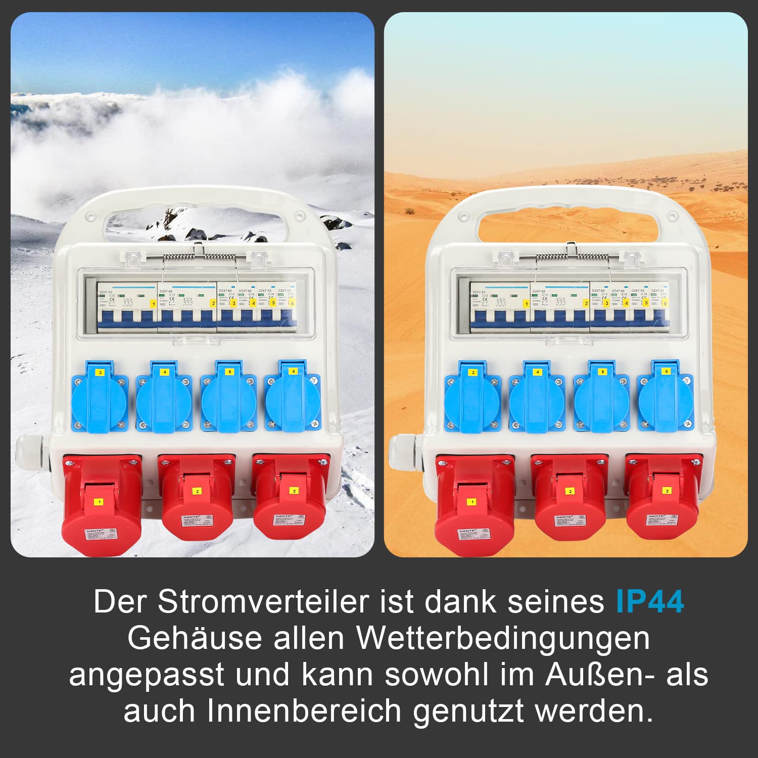 SWANEW Wandverteiler mit FI-Schutzschalter, Stromverteiler Baustromverteiler 2 x CEE 400V/16A+4 x 230V Schuko 5 Polig, IP44,  mit Leitung Für Baustelle