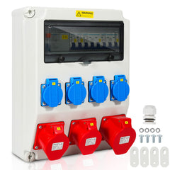 SWANEW Baustromverteiler 4x230V 2x16A 1x32A 400V CEE, Wandverteiler mit FI Schalter LS Schalter, Cee Verteiler Stromverteiler IP44