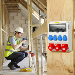 SWANEW Baustromverteiler 4x230V 2x16A 1x32A 400V CEE, Wandverteiler mit FI Schalter LS Schalter, Cee Verteiler Stromverteiler IP44