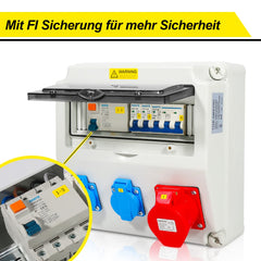 SWANEW Wandverteiler, Stromverteiler, 1X16A 2x230V MIT LS+FI, Baustromverteiler mit RCCB Schalter mit Überlastschutzschalter