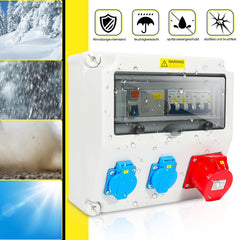 SWANEW Wandverteiler, Stromverteiler, 1X16A 2x230V MIT LS+FI, Baustromverteiler mit RCCB Schalter mit Überlastschutzschalter