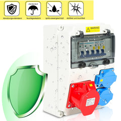 SWANEW Wandverteiler, 16A, Baustromverteiler 2x16A 230V+1xCEE 16A 400V 5 polig, Stromverteiler mit LS-Schalter FI-Schalter, Starkstrom Verteiler IP44 für Baustellen