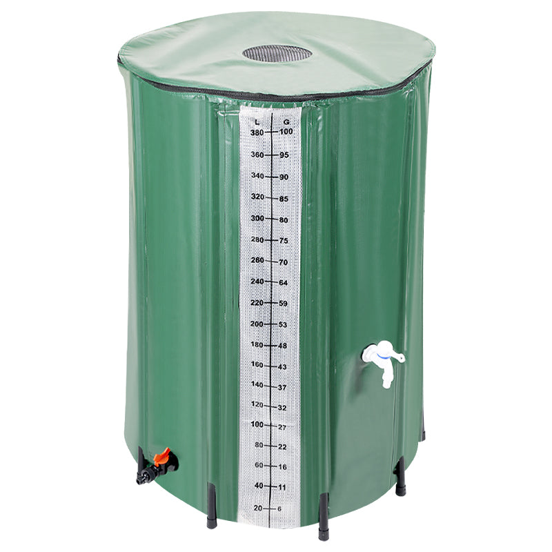 SWANEW Faltbare Regentonne, 380L Regenwassertank Mit Wasserhahn und Ablassventil, Tragbarer Wasserspeicher Regenfass, PVC Wassertank (Mit Skala)