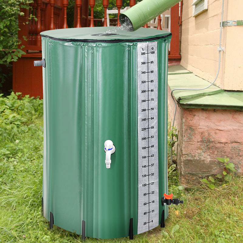 SWANEW Faltbare Regentonne, 380L Regenwassertank Mit Wasserhahn und Ablassventil, Tragbarer Wasserspeicher Regenfass, PVC Wassertank (Mit Skala)