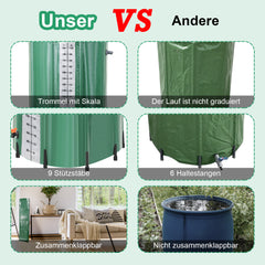 SWANEW Faltbare Regentonne, 380L Regenwassertank Mit Wasserhahn und Ablassventil, Tragbarer Wasserspeicher Regenfass, PVC Wassertank (Mit Skala)