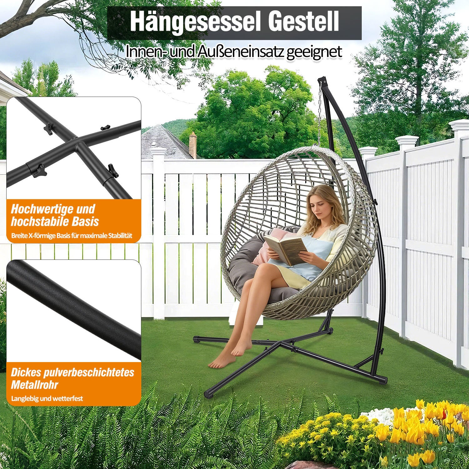 SWANEW Hängesessel Gestell bis 150kg, Hängestuhlgestell aus Metall, Hängesitzständer