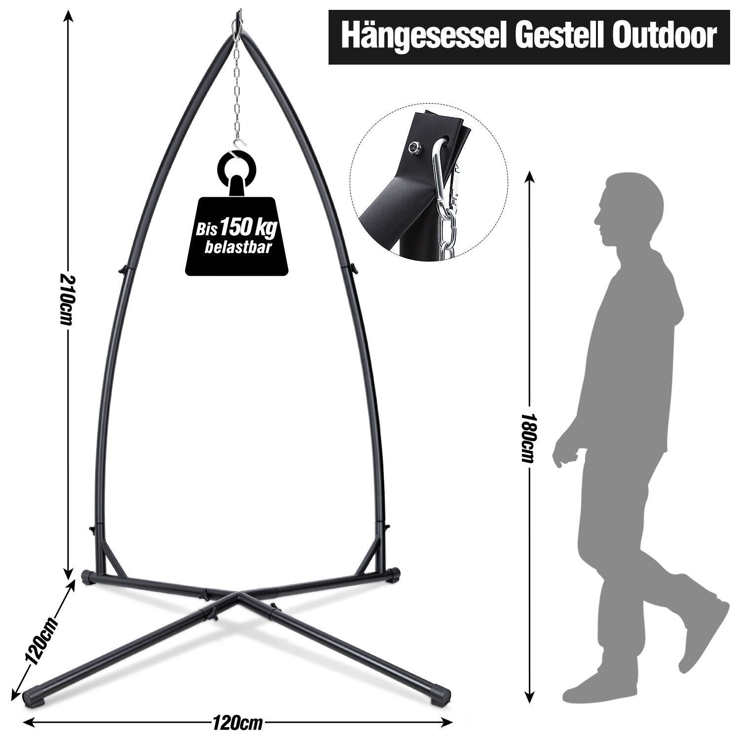 SWANEW Hängesessel Gestell bis 150kg, Hängestuhlgestell aus Metall, Hängesitzständer