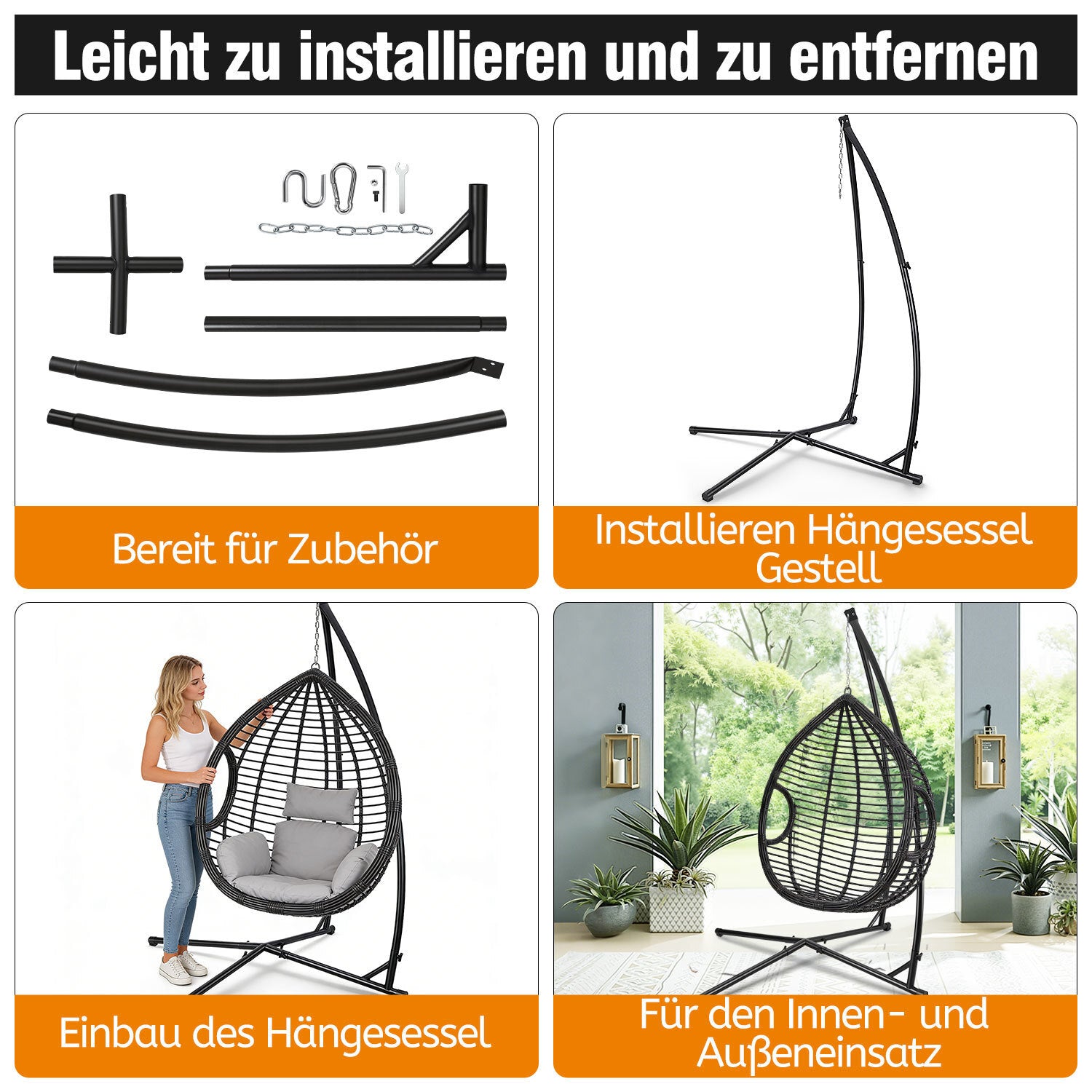 SWANEW Hängesessel Gestell bis 150kg, Hängestuhlgestell aus Metall, Hängesitzständer