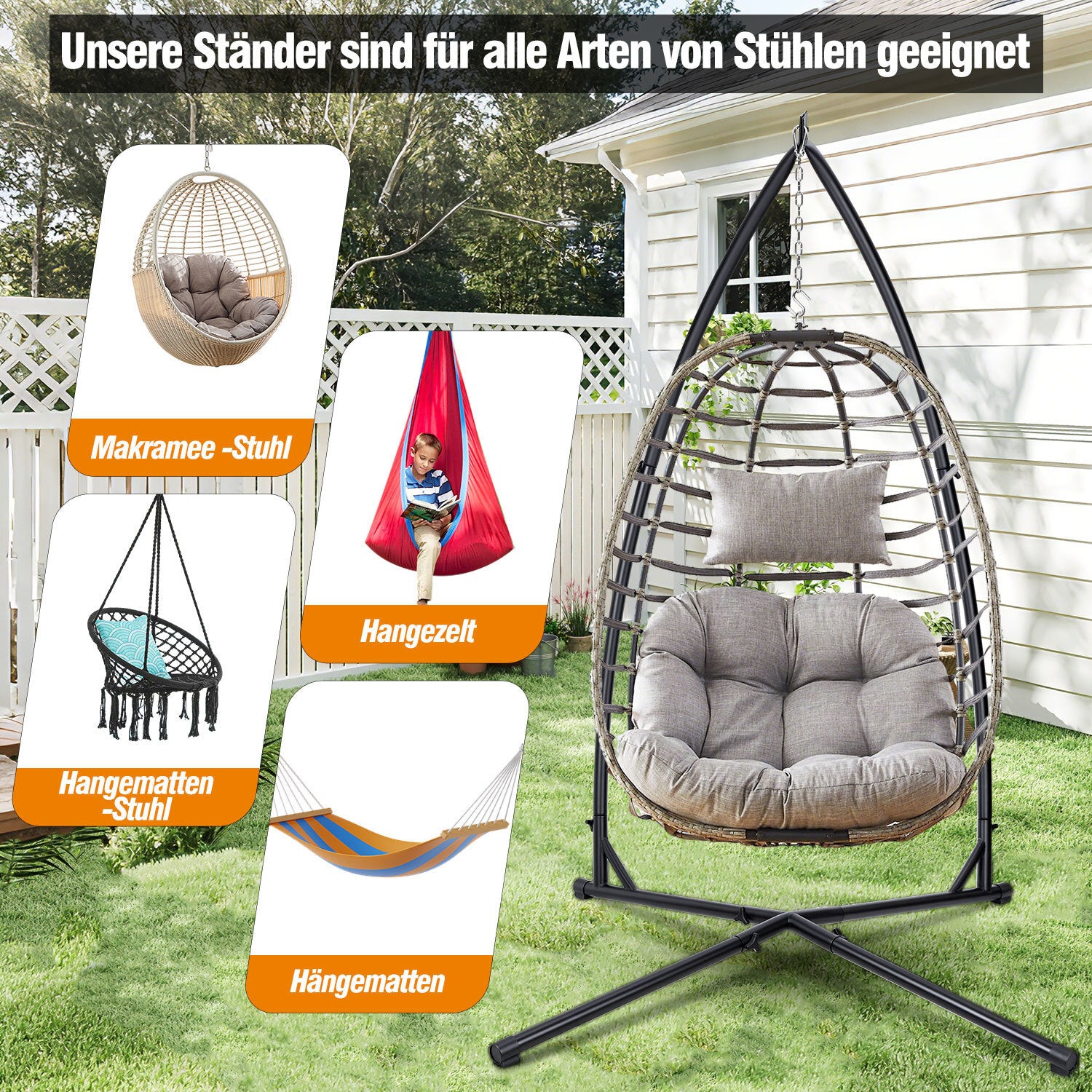 SWANEW Hängesessel Gestell bis 150kg, Hängestuhlgestell aus Metall, Hängesitzständer