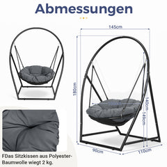 SWANEW Hängesessel mit Gestell, bis 150kg Belastbar, Runder Hängesitz, Höhenverstellbar