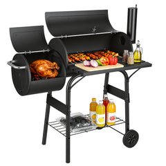SWANEW Holzkohle Smoker Grill, BBQ Grillwagen mit 2 Kammern