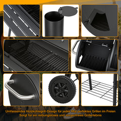 SWANEW Holzkohle Smoker Grill, BBQ Grillwagen mit 2 Kammern