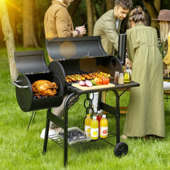 SWANEW Holzkohle Smoker Grill, BBQ Grillwagen mit 2 Kammern