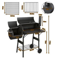 SWANEW Holzkohle Smoker Grill, BBQ Grillwagen mit 2 Kammern