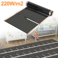 SWANEW Infrarot Heizfolie 220W/m², 1,0 m² Elektrische Fußbodenheizung, 50x200cm Heizboden
