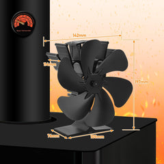 SWANEW Kaminventilator ohne strom mit 6 Blättern, Ofenventilator, Ventilator für Kaminofen, Kaminlüfter Überhitzungsschutz mit Temperaturemeter