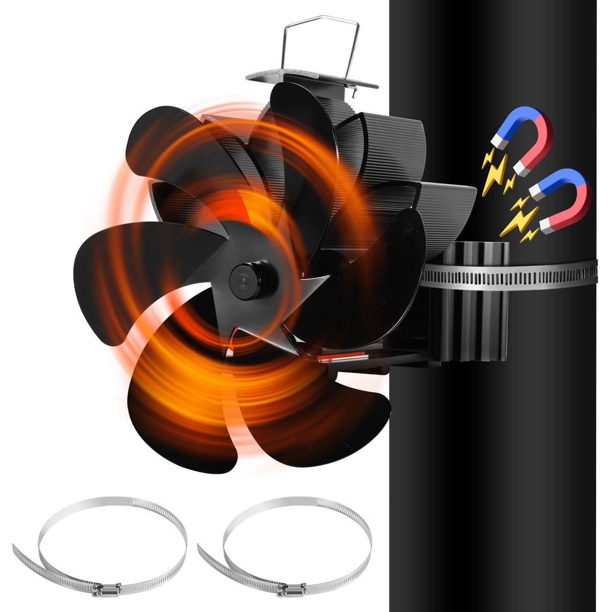SWANEW Kaminventilator Magnetisch 6 Blätter, Wärmebetriebener Ofenventilator, Kaminlüfter