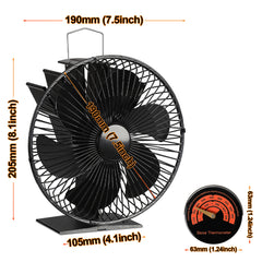 SWANEW Kaminventilator 6 Blätter mit Schutzhülle, Ofenventilator mit Thermometer, Wärmebetriebener Kamin Ventilator